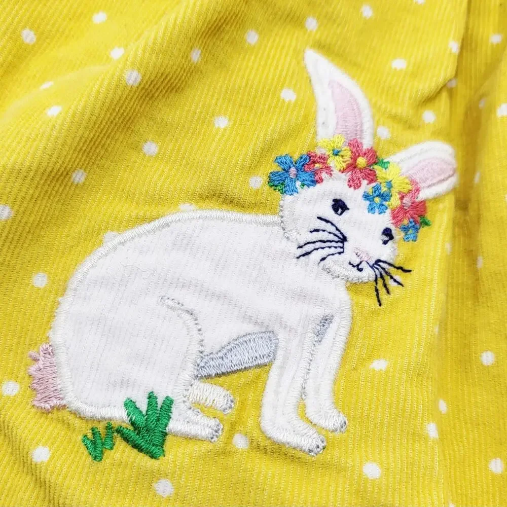 Baby Boden Yellow Polka Dot Corduroy Bunny Applique Pinafore Dress Sz 12-18 mnth - Picture 4 of 7